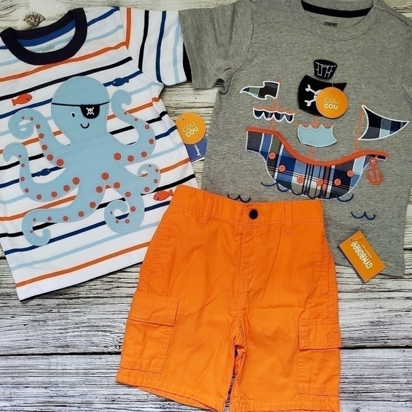 Embroidered Pirate Ship and Octopus T-Shirts and Shorts Set Whale Hello There - Picture 4 of 6